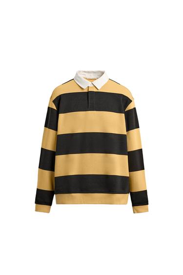 Zara CONTRAST COLLAR POLO SWEATSHIRT - Brown / Ecru
