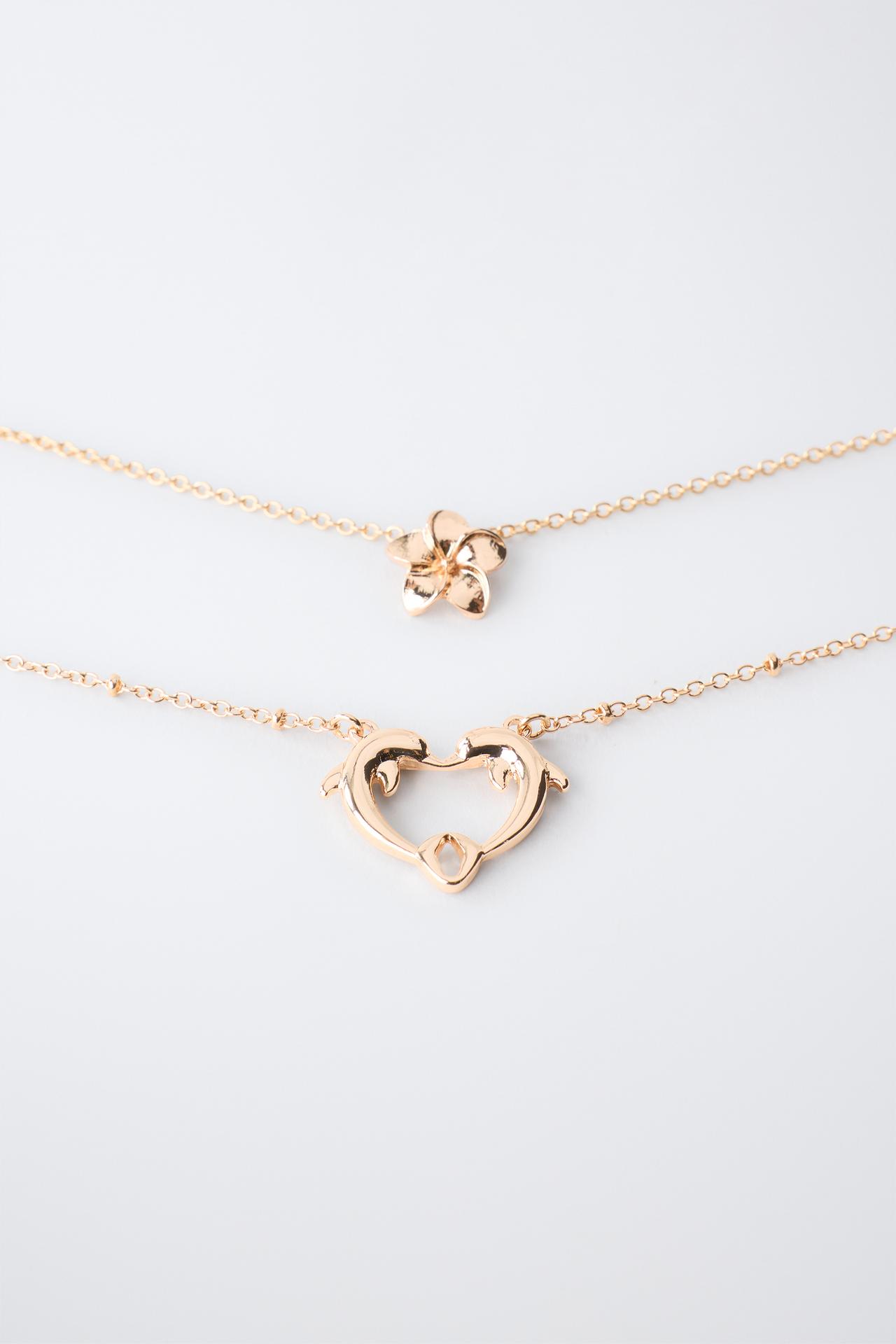 TWO-PACK OF DOLPHIN AND HIBISCUS PENDANT NECKLACES — Golden