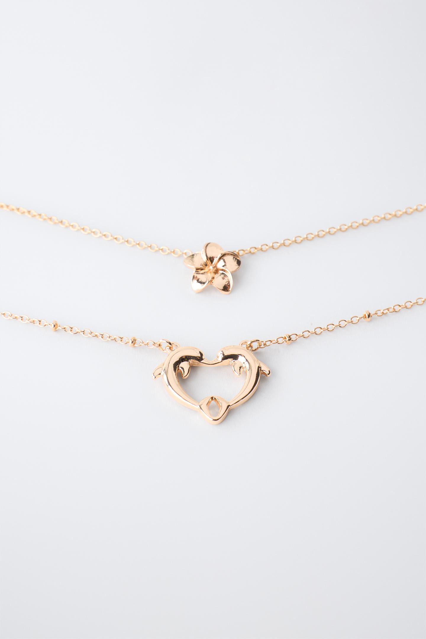 Детские колье Zara Two-Pack OF Dolphin and Hibiscus Pendant, цвет: Золотой — фото 2