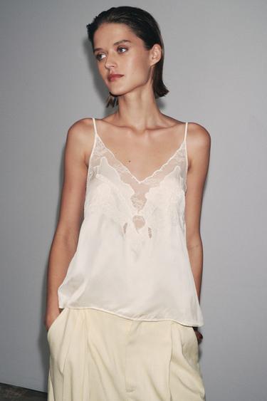 Zara ČIPKASTI TOP DONJEG VEŠA ZW COLLECTION – prljavobela – Slika 0