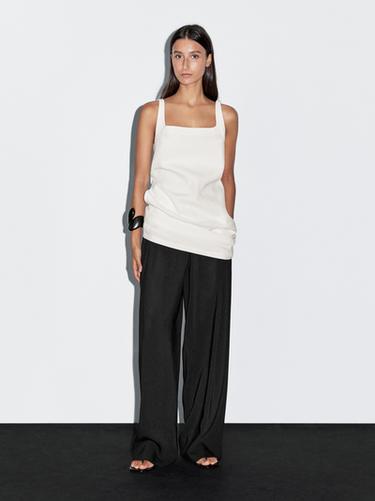 Vestido mini tirantes con lino - Beige de Zara - Imagen 0