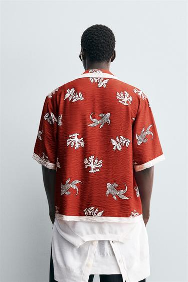 CARP PRINT SHIRT - Ecru / Red by Zara - Image 2