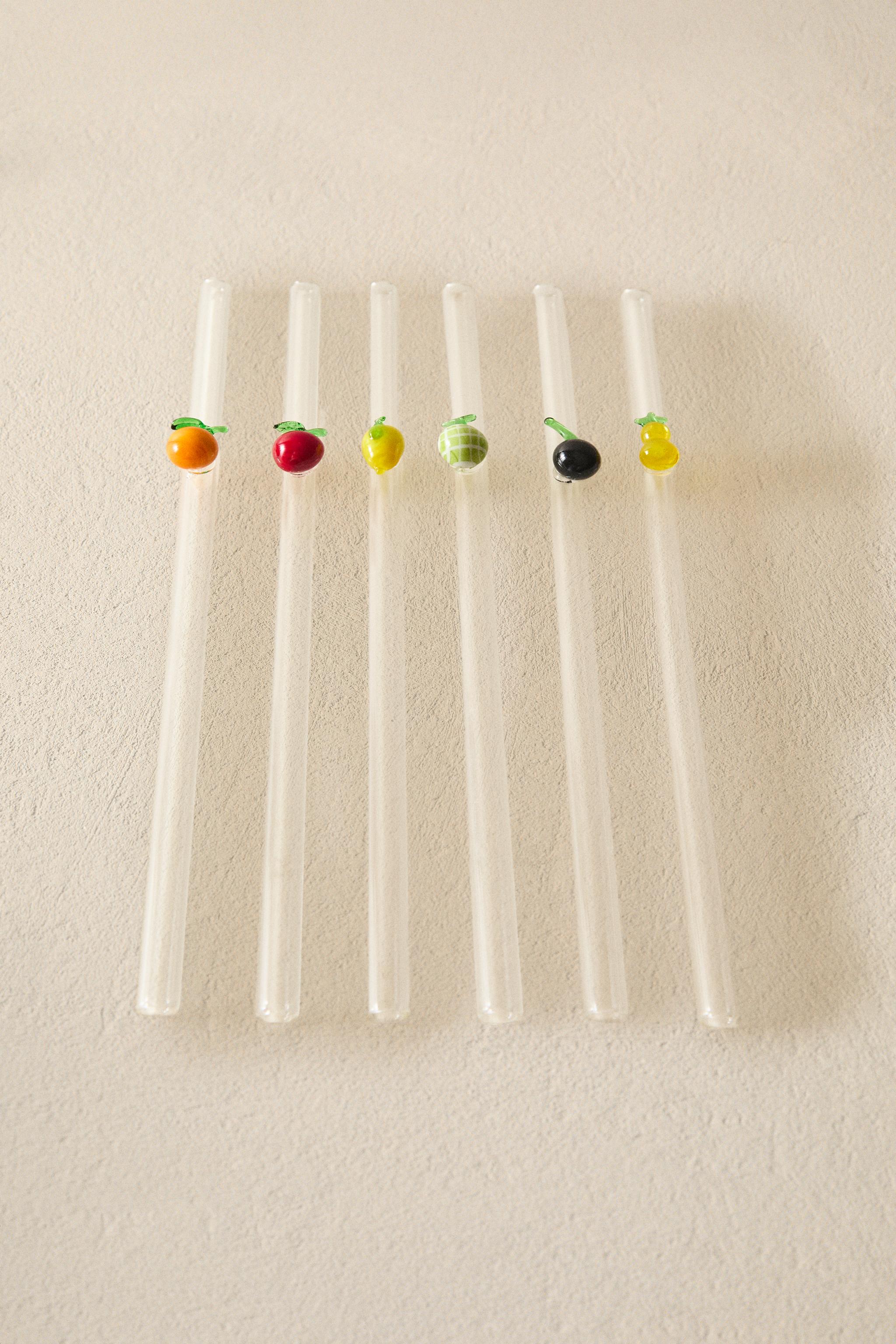 SET OF GLASS STRAWS WITH FRUIT FIGURES (SET OF 6)