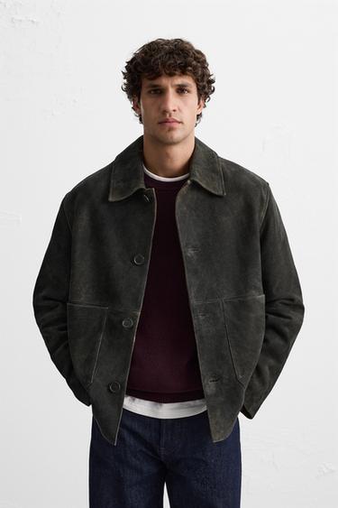 SUEDE LEATHER JACKET - Brown by Zara
