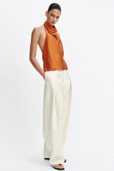 SATIN HALTER TOP - Orange by Zara - Image 3