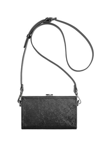 RIGID FAUX PATENT LEATHER MINI CROSSBODY BOX BAG