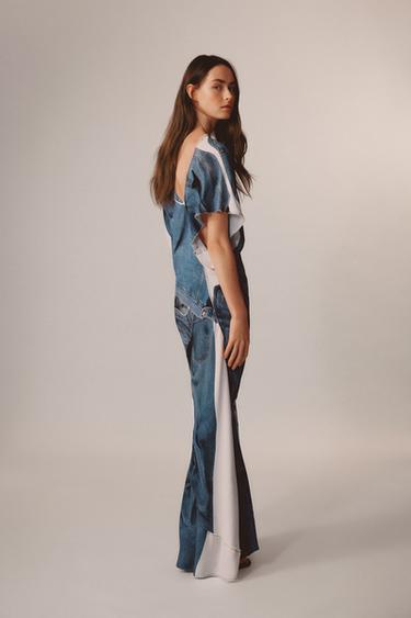 Zara LIMITED EDITION DENIM PRINT DRESS - Blue / White