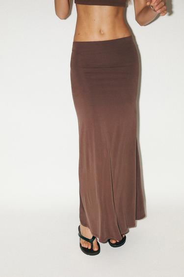 FLOWING MIDI SKIRT - Brown by Zara
