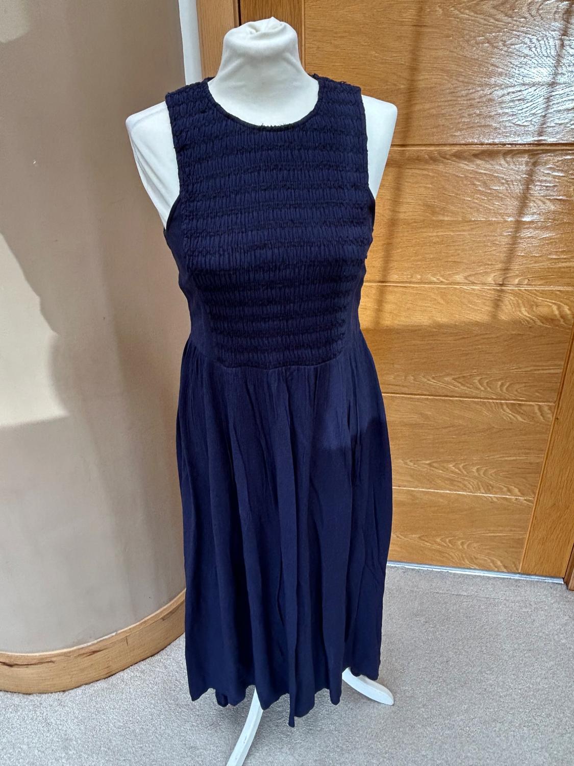 ZARA NAVY BLUE CHIFFON MIDI DRESS - Image 8