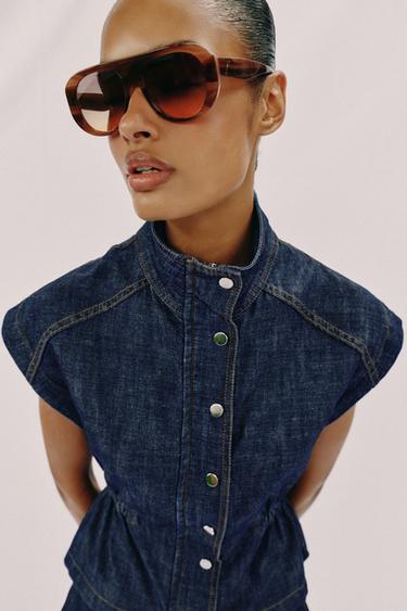 Zara LINEN VEST WITH ELASTIC WAIST - Indigo