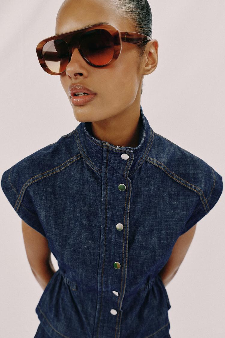 LINEN VEST WITH ELASTIC WAIST — Indigo