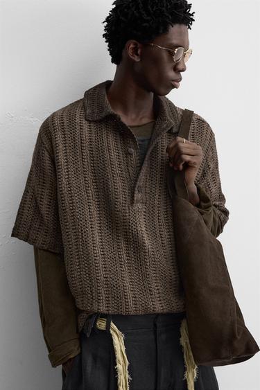 OPEN KNIT POLO SHIRT - Brown by Zara - Image 6