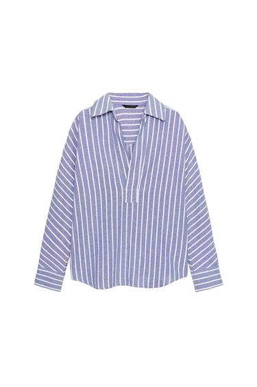 CAMISA RAYAS - Azul de Zara