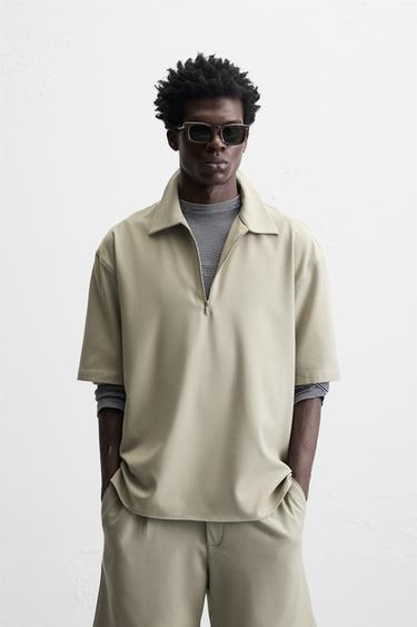 חולצת פולו טכנית עם רוכסן - ירוק תפוח של Zara