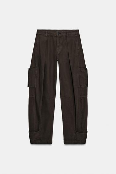 ZW COLLECTION BALLOON CARGO TROUSERS - Brown by Zara