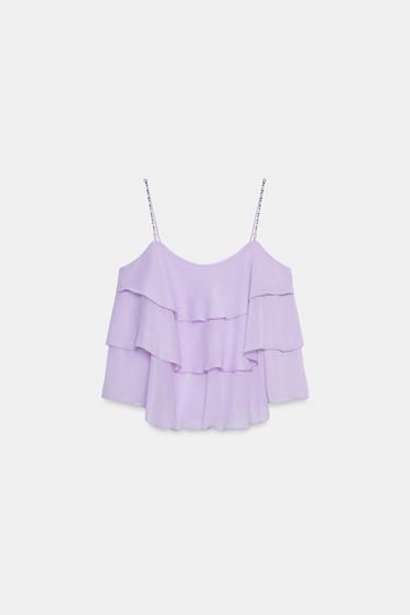 RUFFLED BEADED STRAP TOP - Lilac by Zara - Image 6