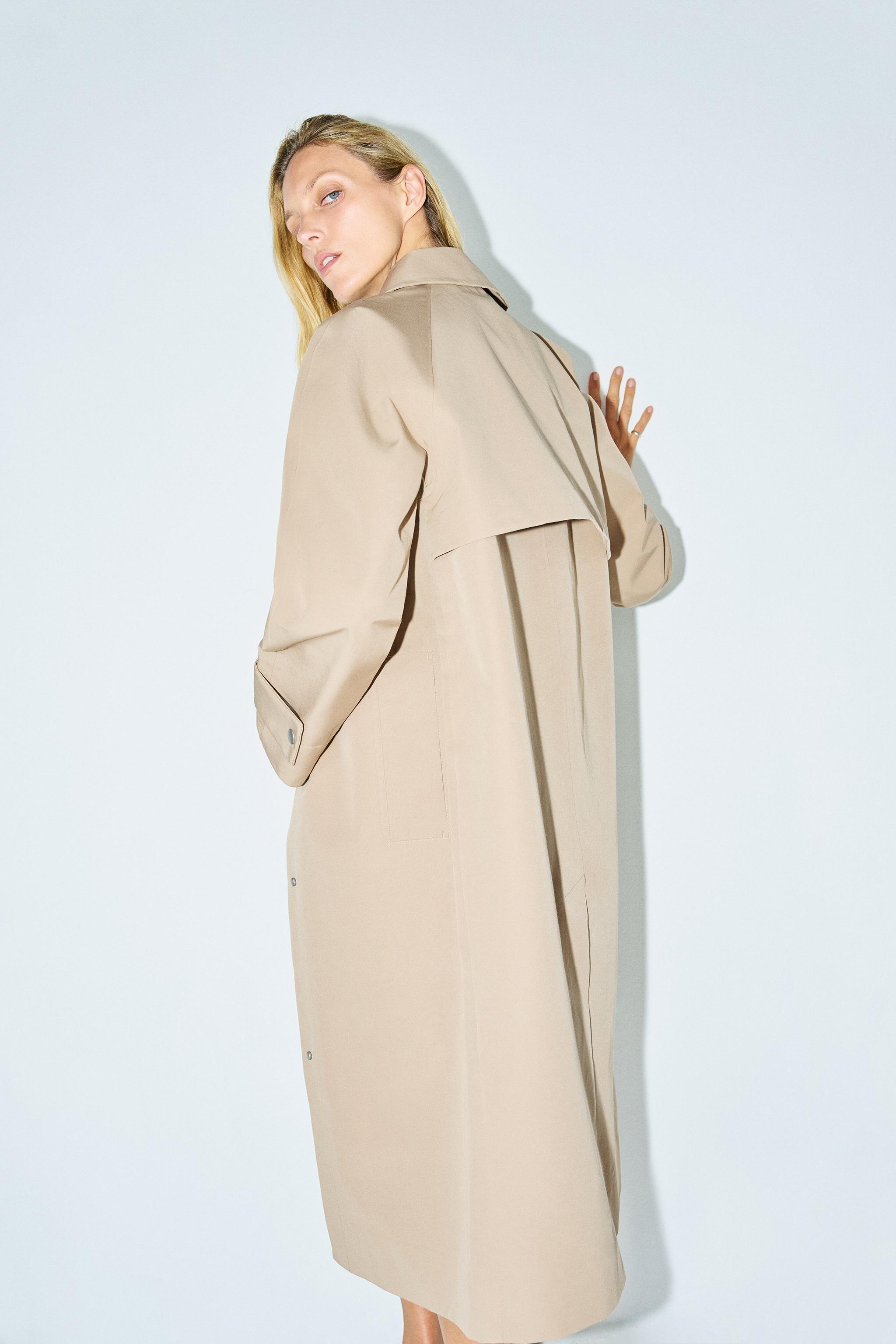 SHIRT STYLE STRAIGHT CUT GABARDINE TRENCH ZW COLLECTION - taupe