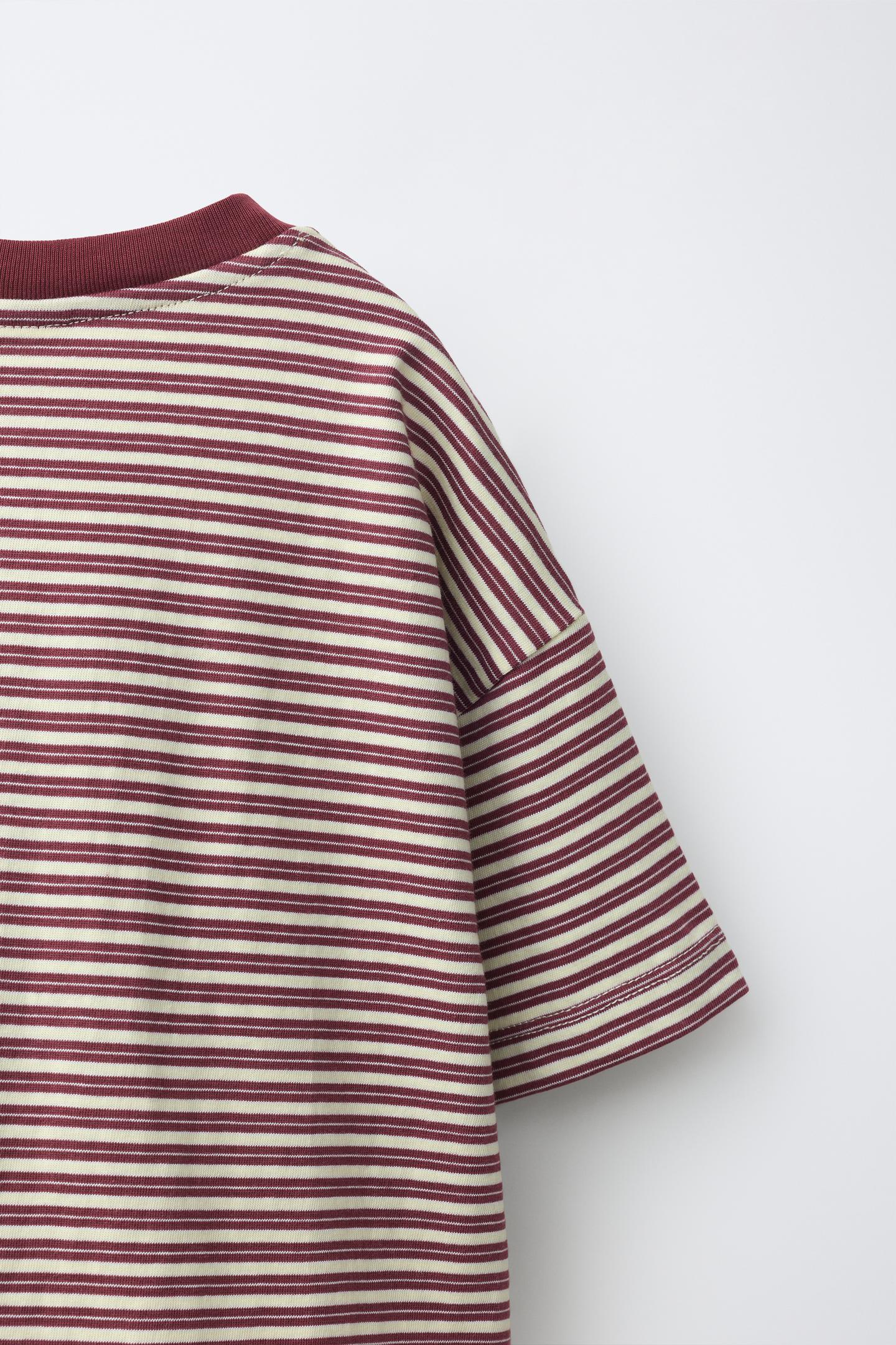 Детская футболка Zara Contrast Neck Striped, цвет: Бордовый — фото 4