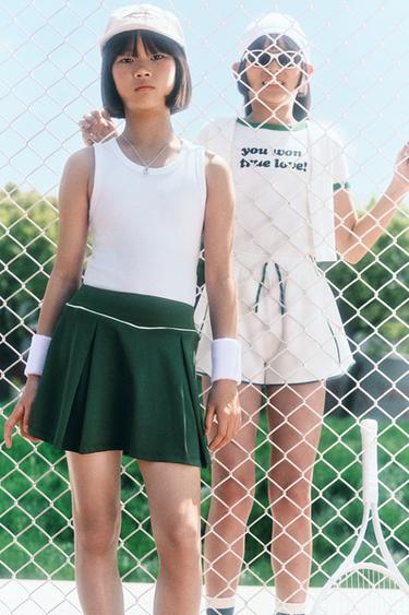 Zara 撞色飾邊百褶半身裙 - 中綠色