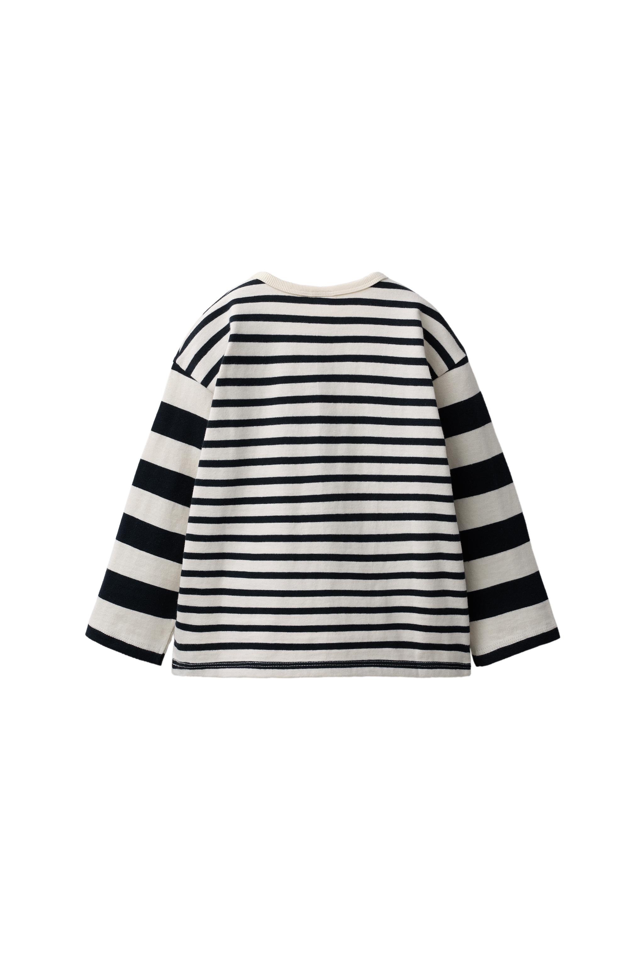 EMBROIDERED HEART STRIPED T-SHIRT — Black