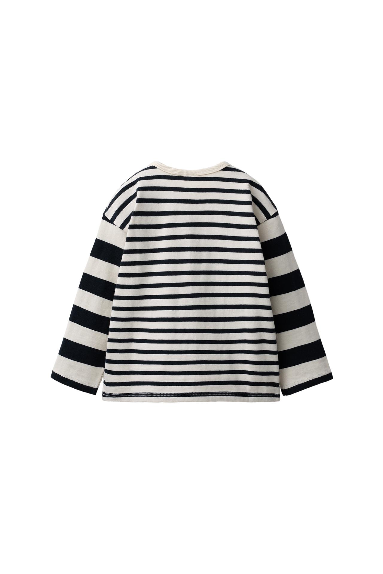 EMBROIDERED HEART STRIPED T-SHIRT — Black