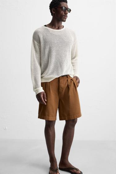 RELAXED FIT PLEATED BERMUDA SHORTS - Caramel by Zara - Image 4