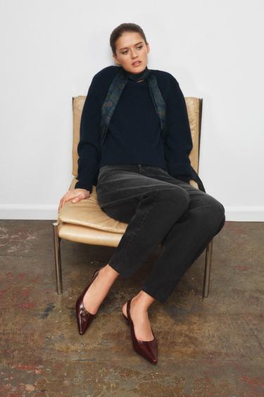 LEATHER SLINGBACK HEELS - Burgundy Red by Zara - Image 0