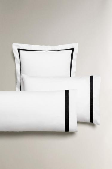 BORDERED SATEEN PILLOWCASE - Black by Zara