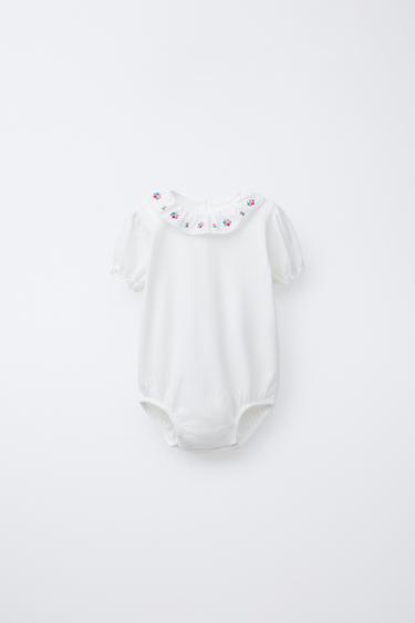 BODYSUIT WITH EMBROIDERED FLORAL COLLAR - Oyster-white by Zara