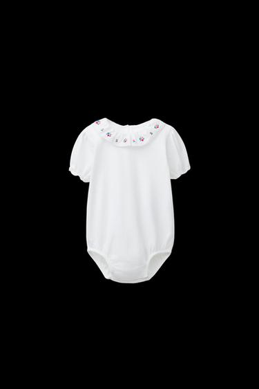 Zara FLORAL EMBROIDERED COLLAR BODYSUIT - Oyster-white - Image 0