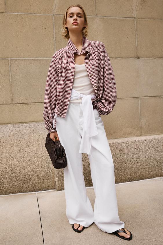 CHAQUETA CUADROS - Crudo / Granate de Zara - Imagen 0