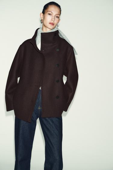 CROPPED WOOL COAT WITH HIGH NECK - Brown by Zara