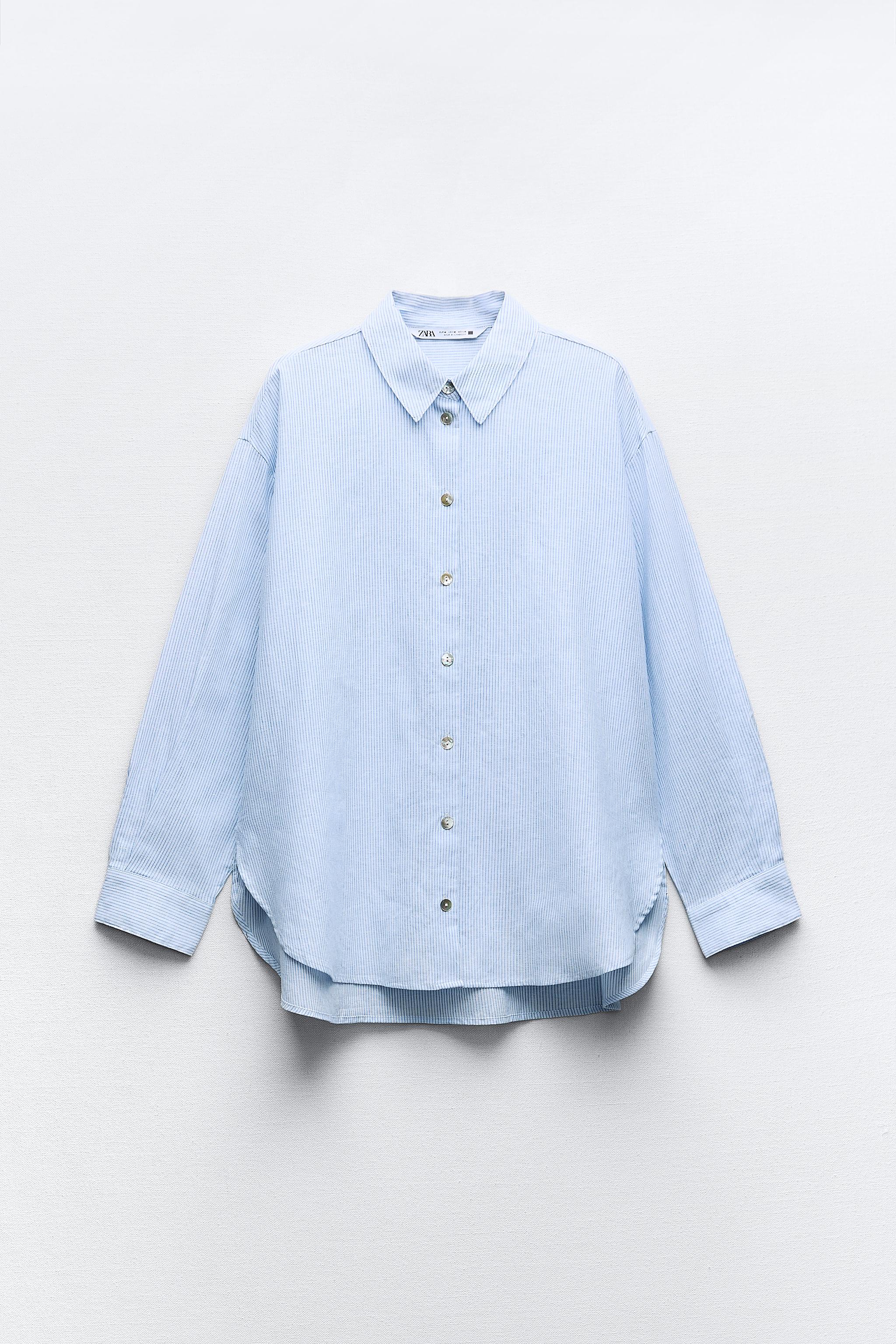 オーバーサイズ リネンブレンド シャツ - 青色/白色 | ZARA Japan / 日本