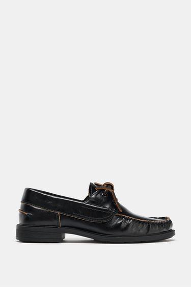 FLAT LEATHER DECK SHOES - Black by Zara