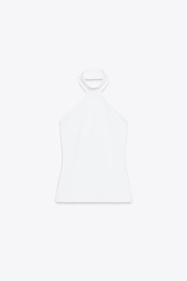 Zara POLYAMIDE HALTER TOP - White