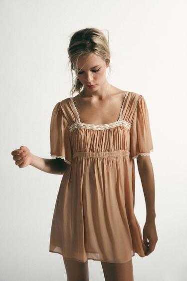CONTRAST LACE DRESS - Pale pink by Zara