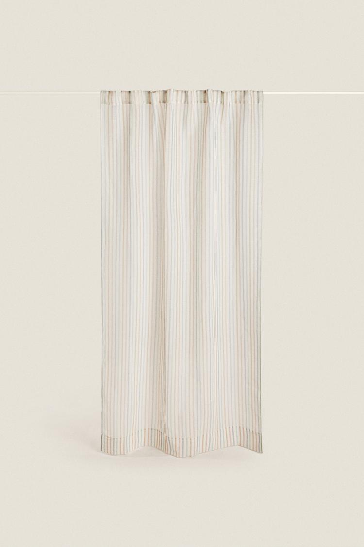 LOW OPACITY MULTICOLORED STRIPED CURTAIN — Multicolored