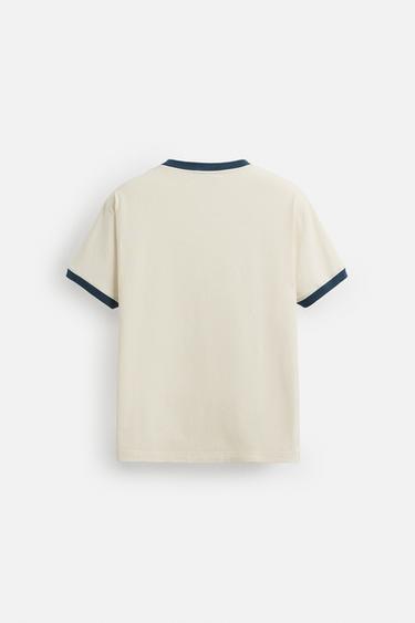 SLOGAN T-SHIRT WITH CONTRAST RIB - Ecru by Zara - Image 7