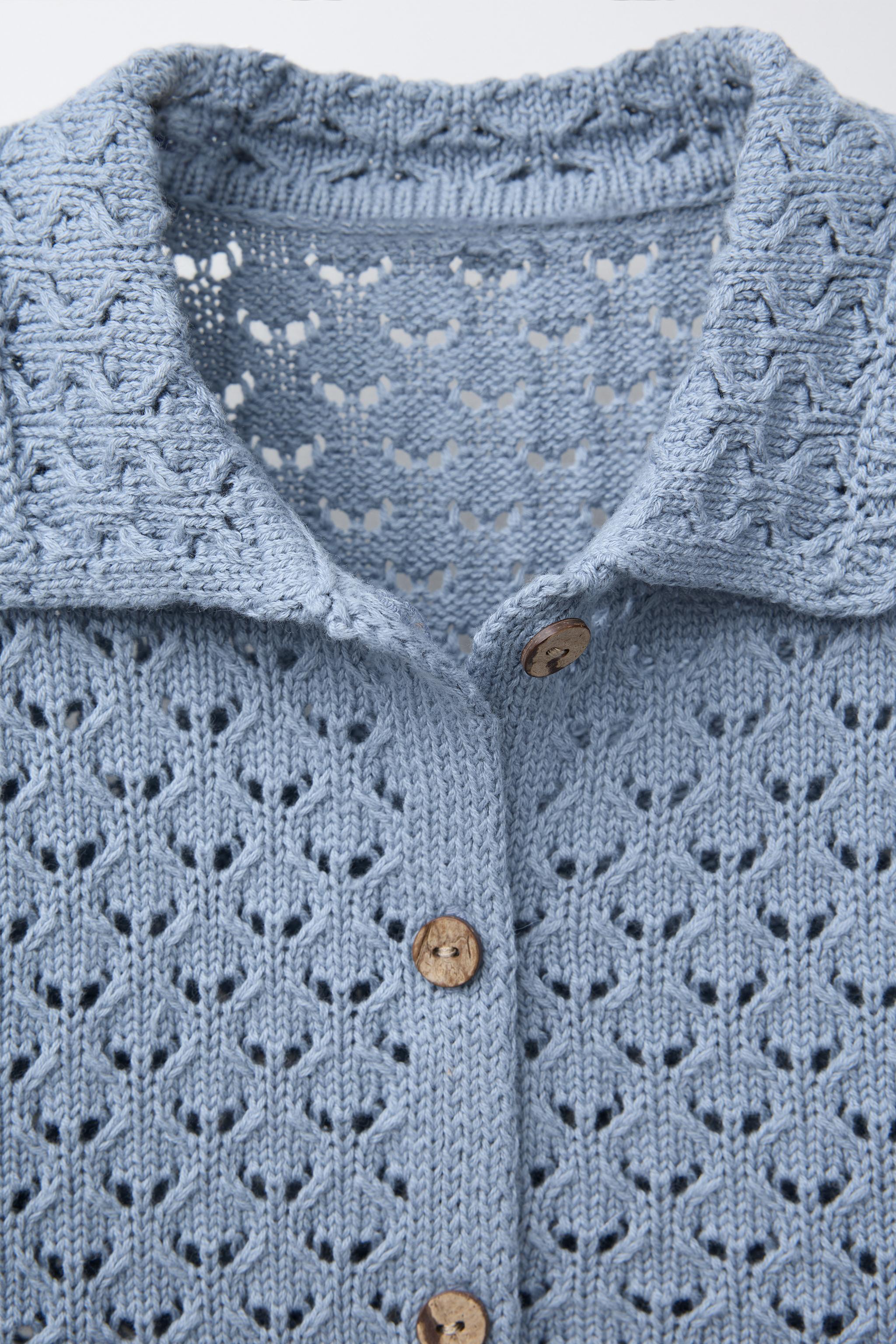 CROCHET FLOWER KNIT POLO SHIRT - Light blue | ZARA South Africa