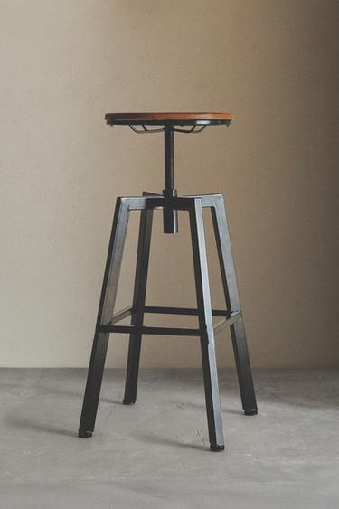 WOOD AND METAL SWIVEL BAR STOOL - Black by Zara