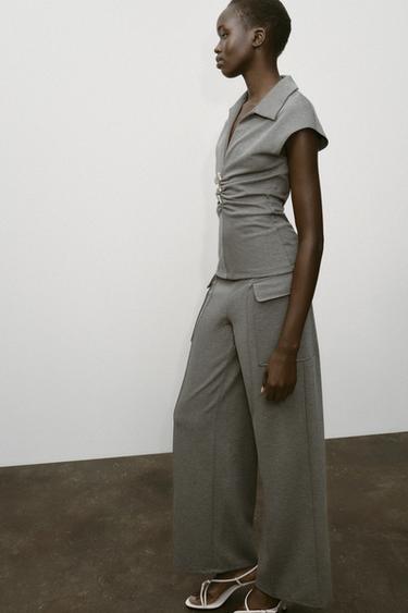 TOP PIQUÉ BOUTONS - Gris anthracite de Zara - Image 2