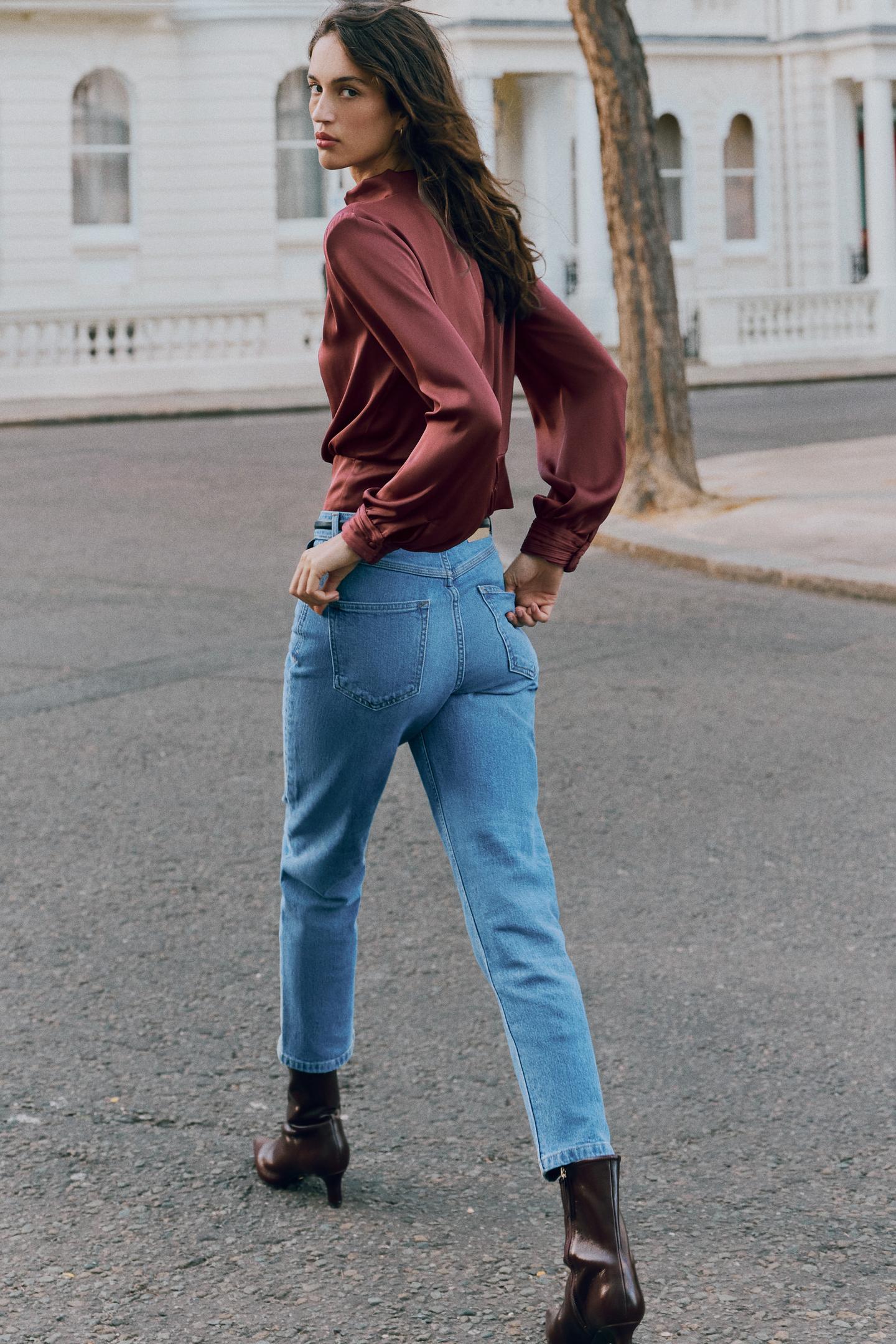 Женская блузка Zara Satin with Shoulder Pads, цвет: Бордовый — фото 4