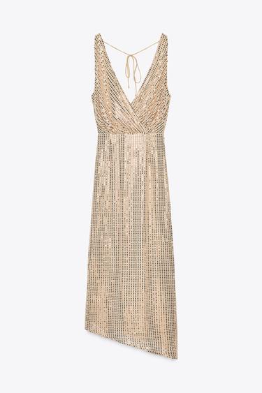 SEQUINNED MIDI DRESS - Gold by Zara - Image 8