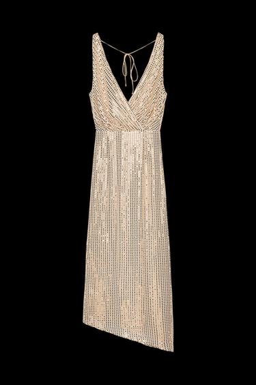 Zara SEQUIN MIDI DRESS - Gold