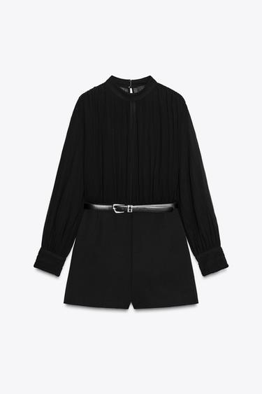 SEMI-SHEER COMBINED BELTED JUMPSUIT - Black by Zara - Image 5