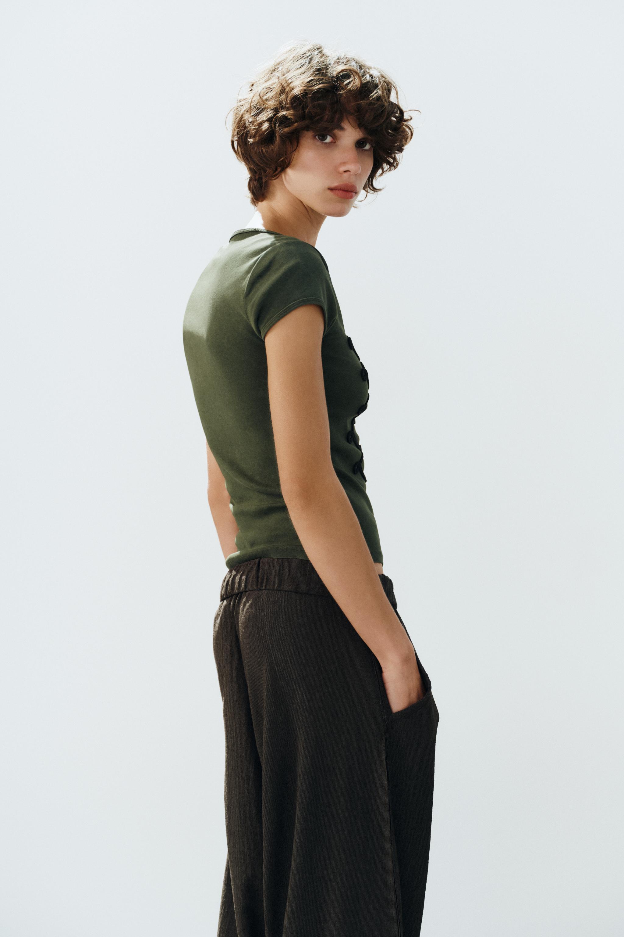 Женские топы Zara WASHED EFFECT TOP WITH FROG FASTENINGS — фото 4