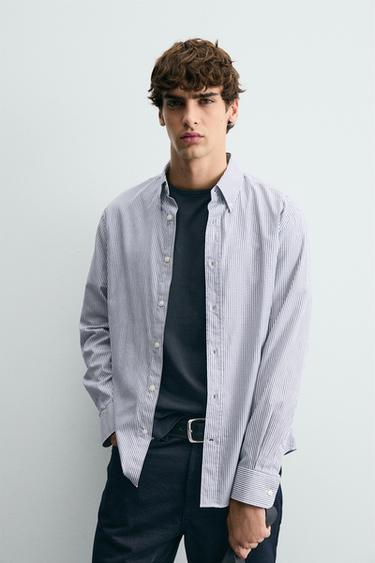 CHEMISE STRUCTURÉE À RAYURES - Blanc / Gris de Zara - Image 4