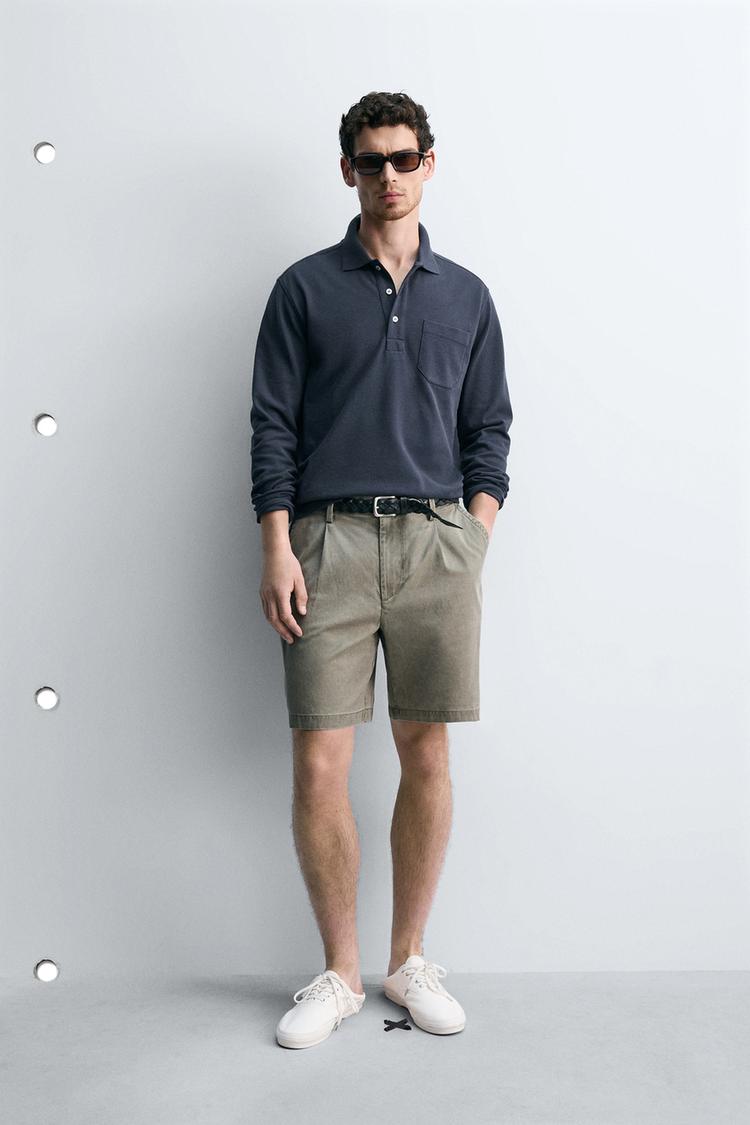 ZARA REGULAR FIT PLEATED BERMUDA SHORTS