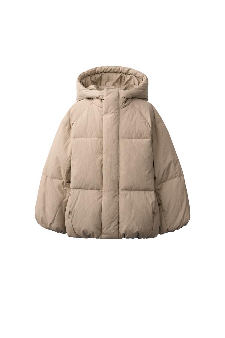 50% FEATHER AND 50% DOWN WATER-REPELLENT PUFFER JACKET — Beige