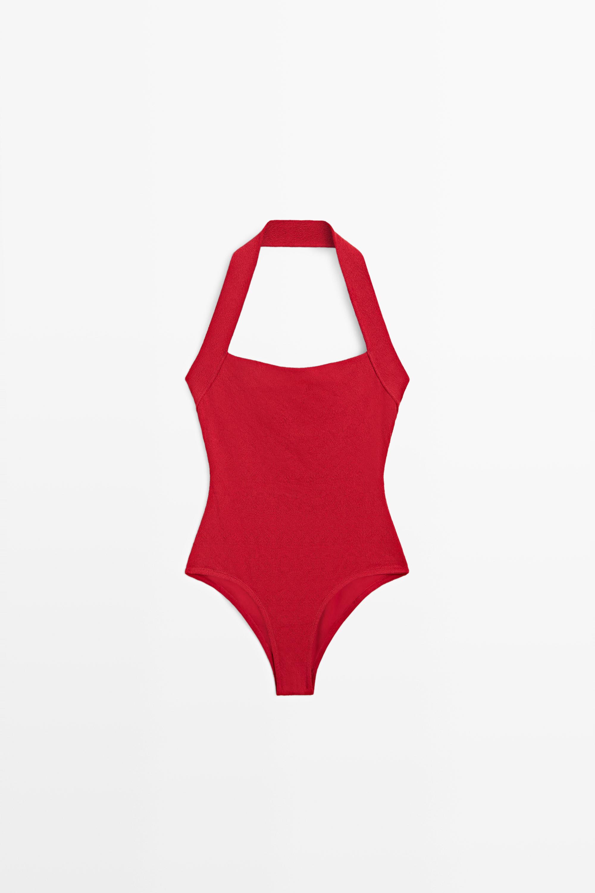 Textured halter swimsuit — Red